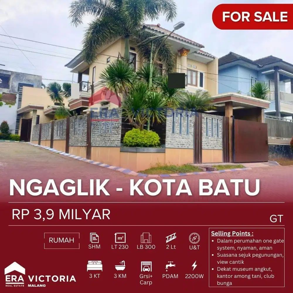 Rumah dijual lokasi kota wisata batu dekat museum angkut, Jatim Park