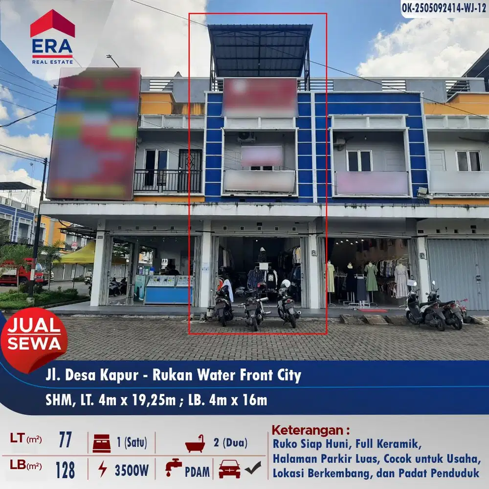 Dijual ruko siap pakai 2lt di desa kapur - ruko water front city