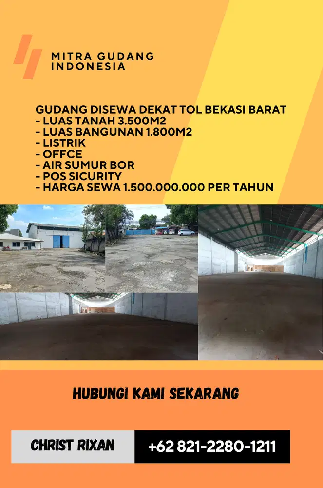 GUDANG DISEWA DEKAT TOL BEKASI BARAT