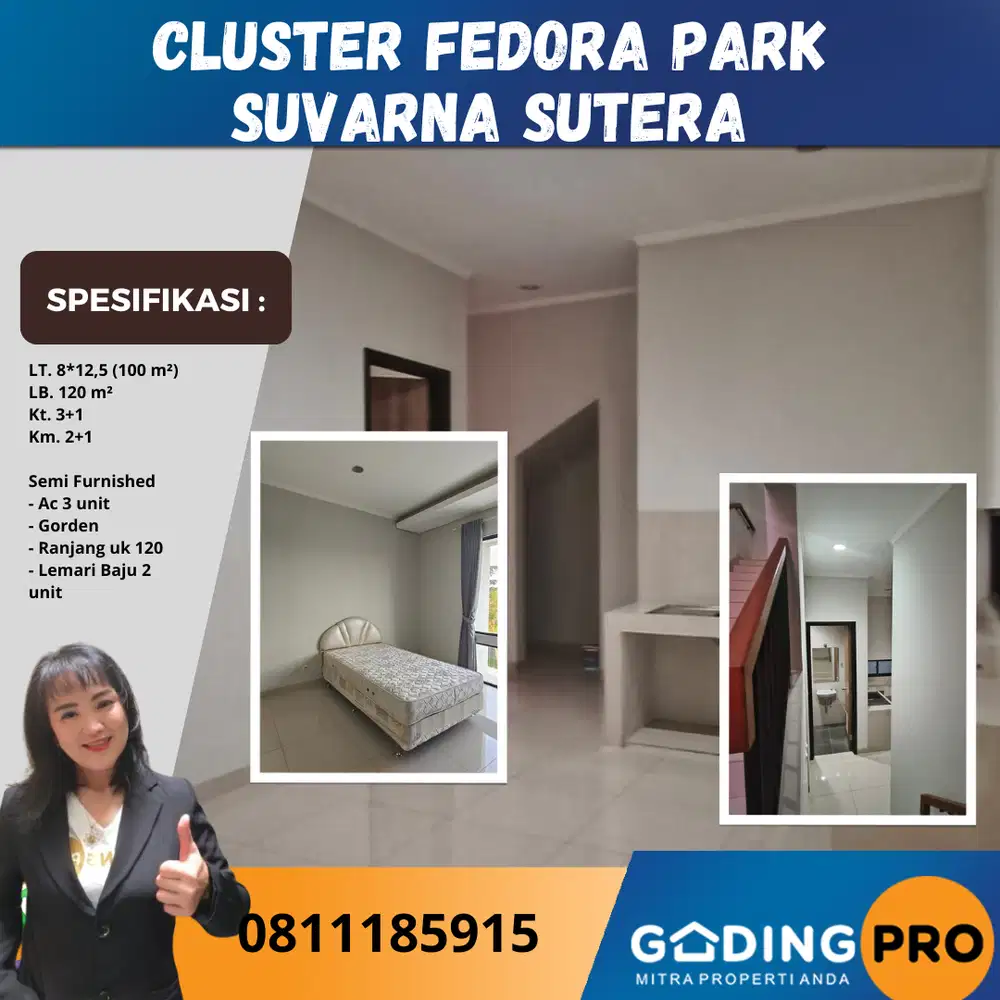 Disewakan Rumah Semi Furnished Lt. 100 Fedora Park Suvarna Tangerang