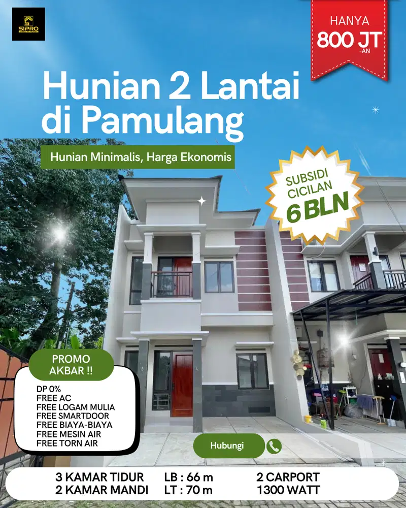 Rumah 2 Lantai Ready Stok Pamulang Free Biaya