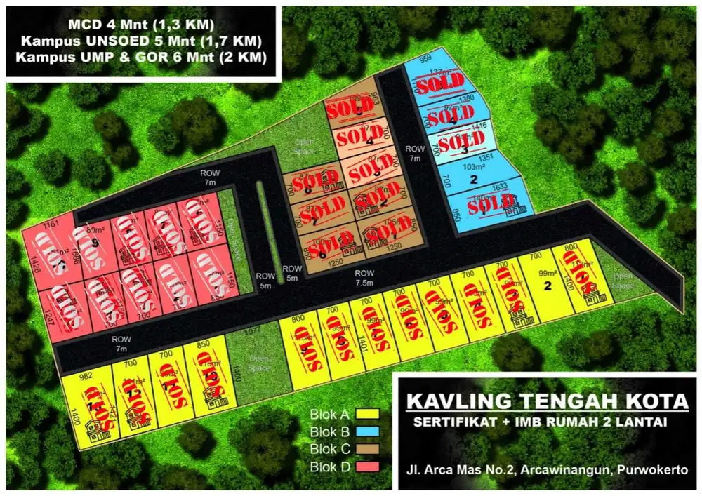 Tanah Kavling strategis perum Arcawinangun dekat kampus UNSOED & GOR