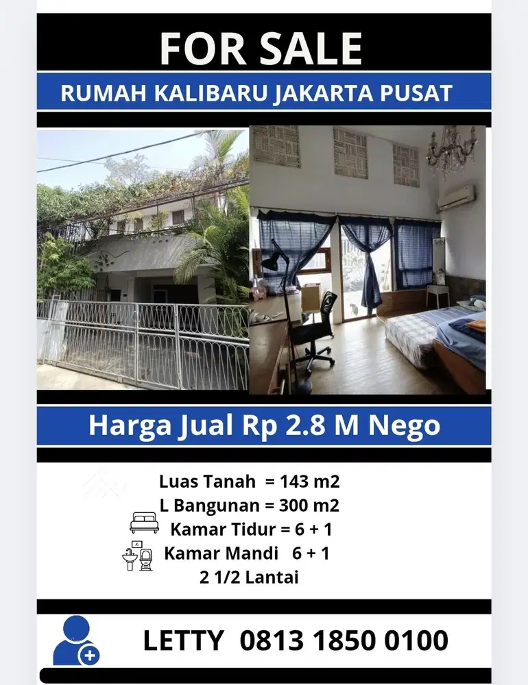 Rumah Kalibaru Jakarta Pusat Rp 2.8 M Nego