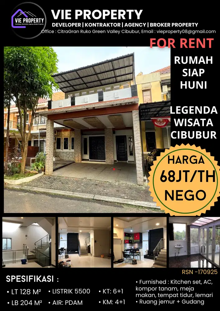 Disewakan murah, rumah semi furnished di Legenda Wisata Cibubur