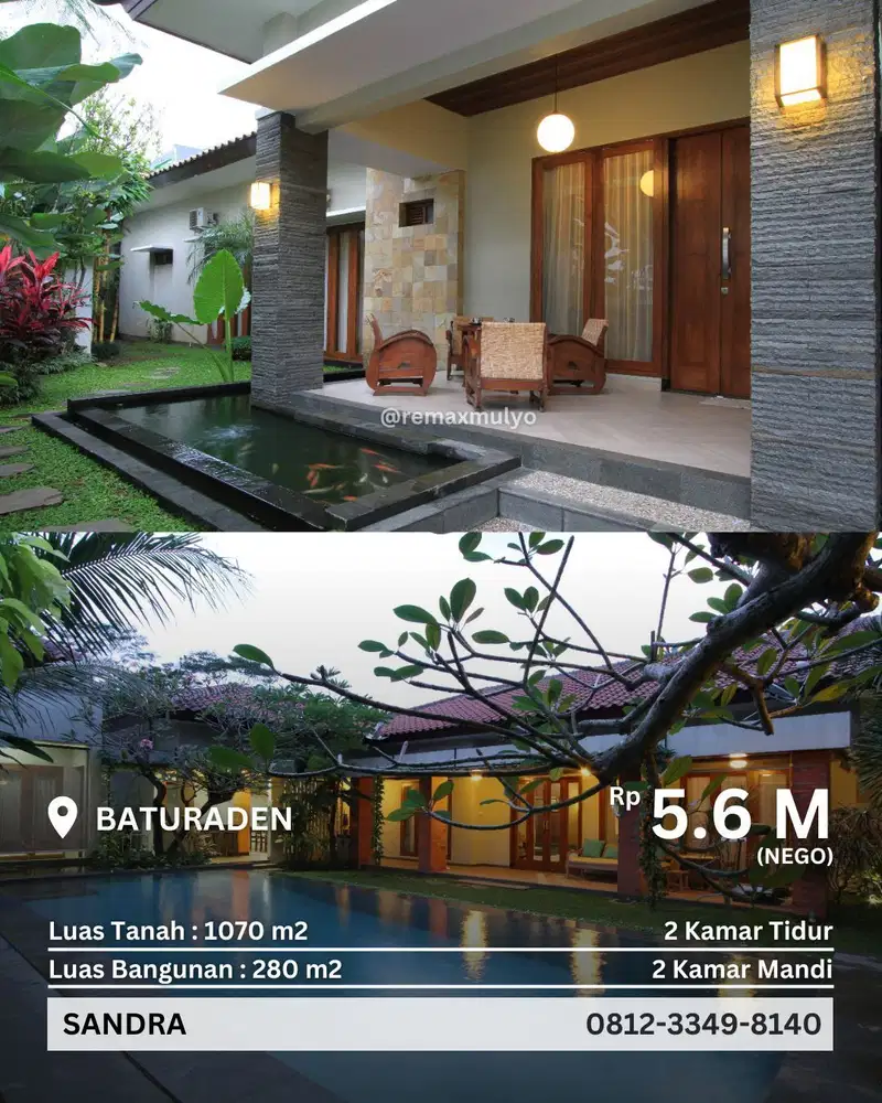 Dijual Rumah Mewah Rasa Villa Area Baturaden