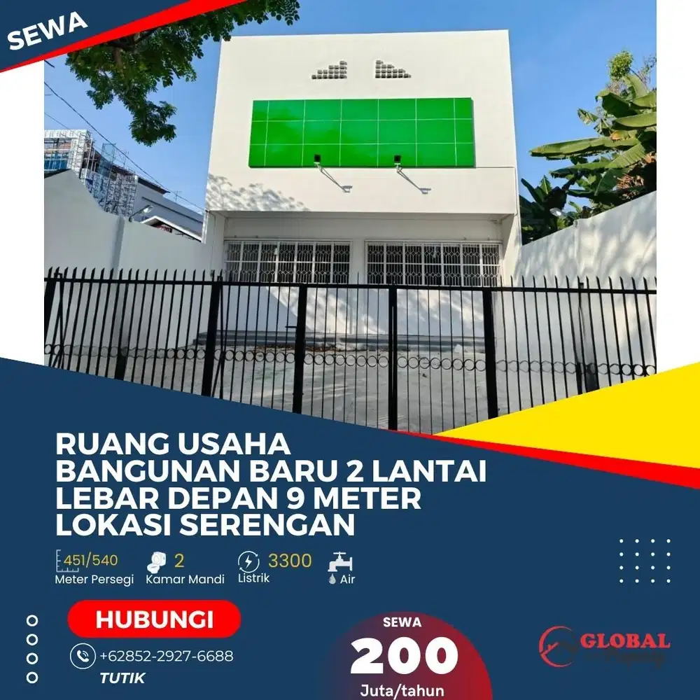 Ruang Usaha Bangunan Baru 2 Lantai Lebar Depan 9 Meter Lokasi Serengan