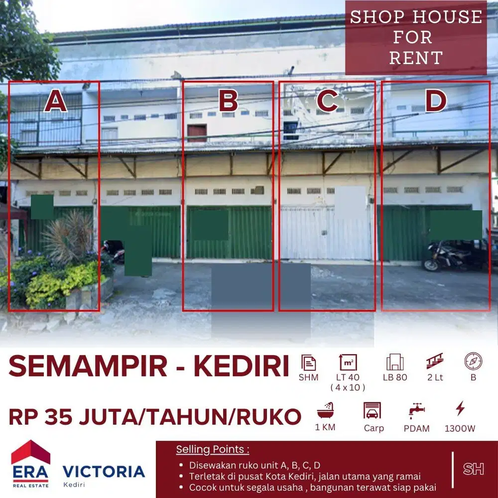DISEWAKAN Ruko Unit A B C D Di Jalan Ramai Utama Semampir Kota Kediri