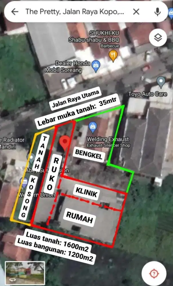 Dijual Tanah & Bangunan Komersial Strategis di Jalan Raya Kopo-Nego