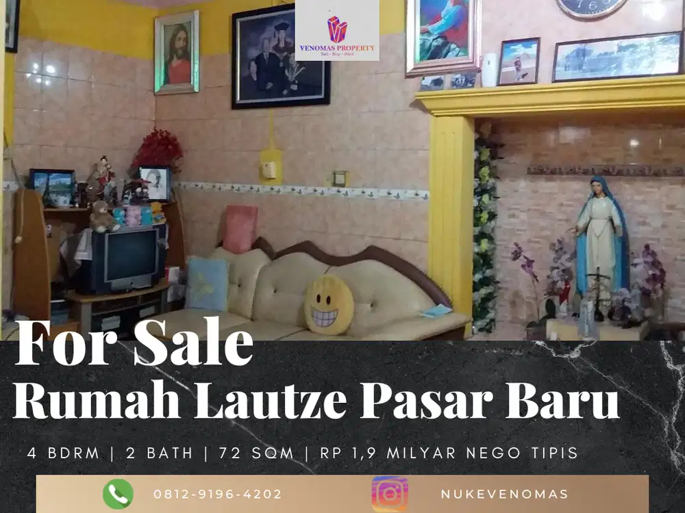 Dijual Rumah daerah Lautze Pasar Baru 4 Kamar Tidur
