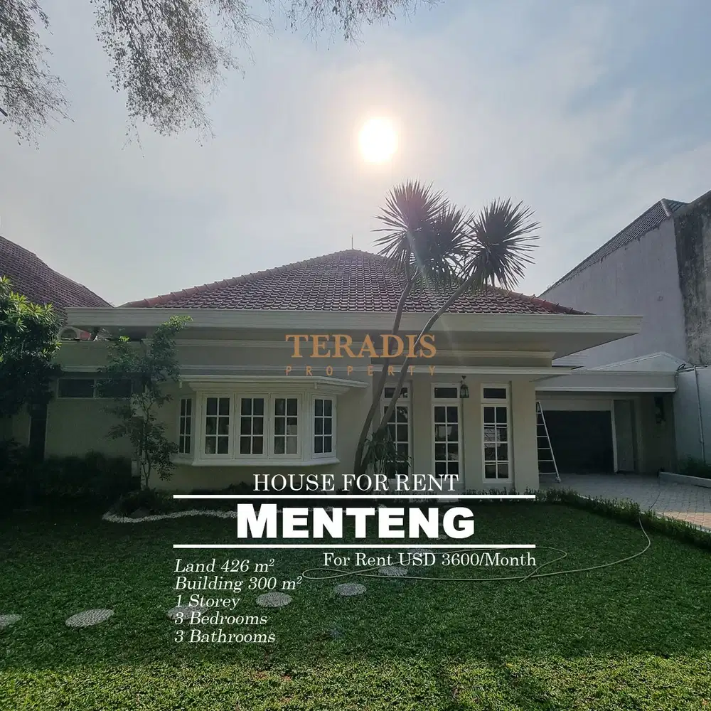 DISEWAKAN RUMAH DI KAWASAN ELIT MENTENG