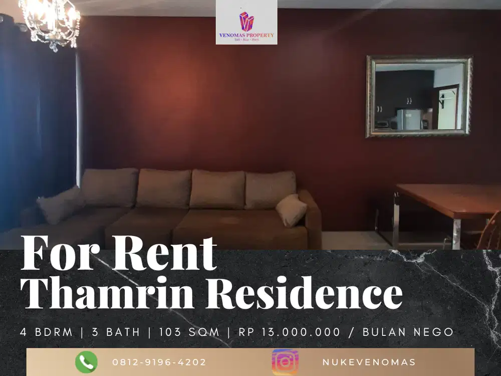 Disewakan Apartement Thamrin Residence 3BR+1 Full Furnished