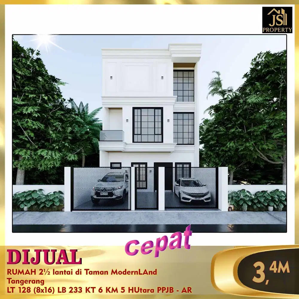 DIJUAL RUMAH 2½ lantai di Taman ModernLAnd  Tangerang - AR