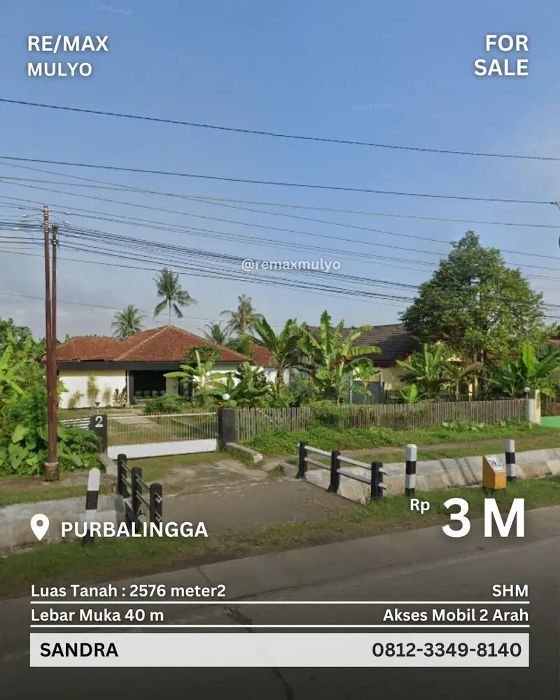 Dijual Tanah dan Bangunan Seluas 2576 m2 Lokasi Purbalingga