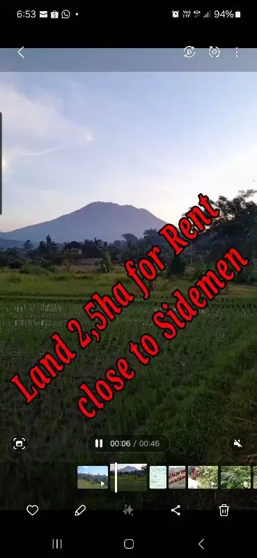 Land 2,5ha for Rent close to Sidemen Traditional Village Bali