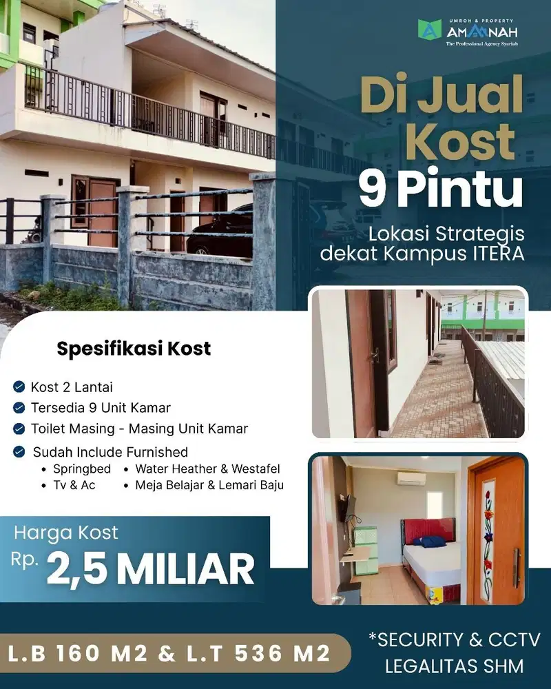 KOSAN EXCLUSIVE SEBELAH KAMPUS ITERA SEBELUM TOL DIJUAL MURAH