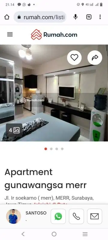 disewakan apartemen Gunawangsa merr type studio plus luas 23