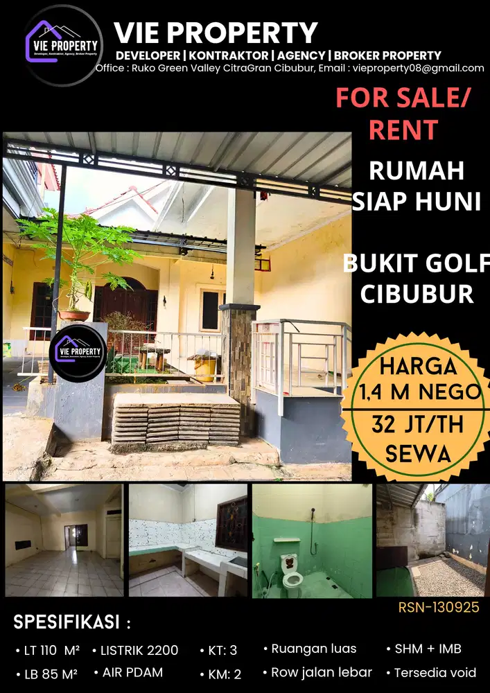 DISEWAKAN RUMAH DEKAT MASJID SIAP HUNI DI BUKIT GOLF Cibubur