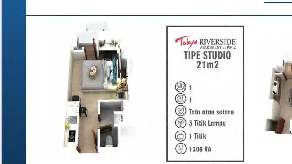 DIJUAL UNIT STUDIO DEKAT AREA KULINER APARTEMENT TOKYO REVERSIDE PIK2