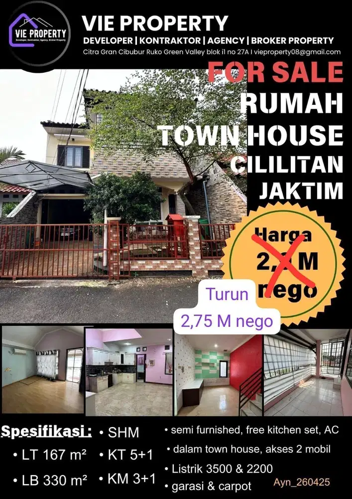 Dijual murah butuh segera terjual, rumah luas di Cililitan Jaktim