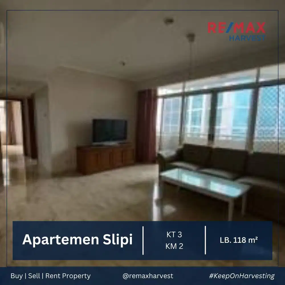 DIJUAL MURAH APARTEMEN SLIPI TOWER 1 3BR FULL FURNISHED JAKARTA BARAT