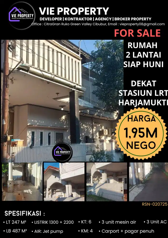 RUMAH LUAS DIJUAL MURAH DI DEKAT STASIUN LRT HARJAMUKTI