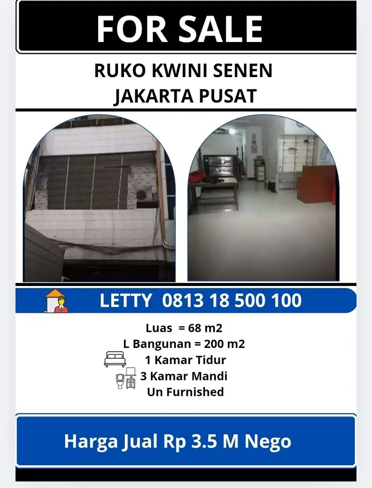 Ruko Kwini Jakarta Pusat Rp 3.5 M Nego
