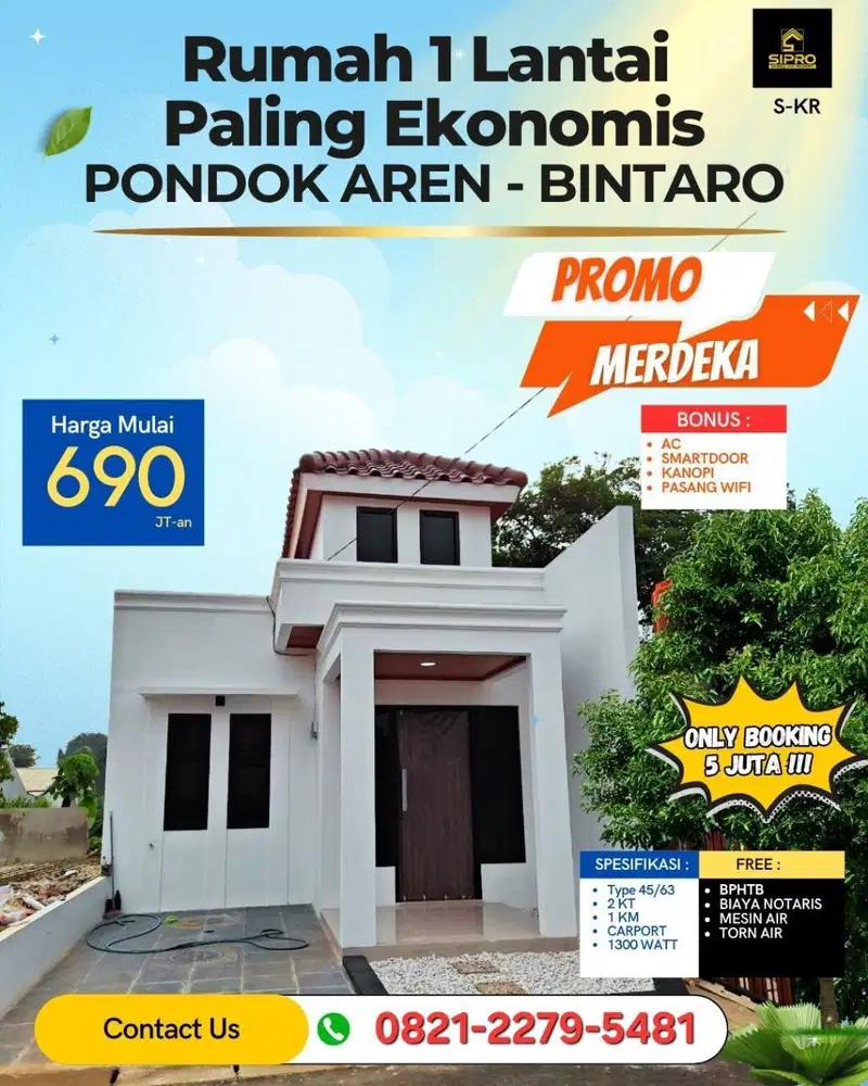 Hunian 1 lantai minimalis Modern di Kawasan Bintaro, Pondok Aren