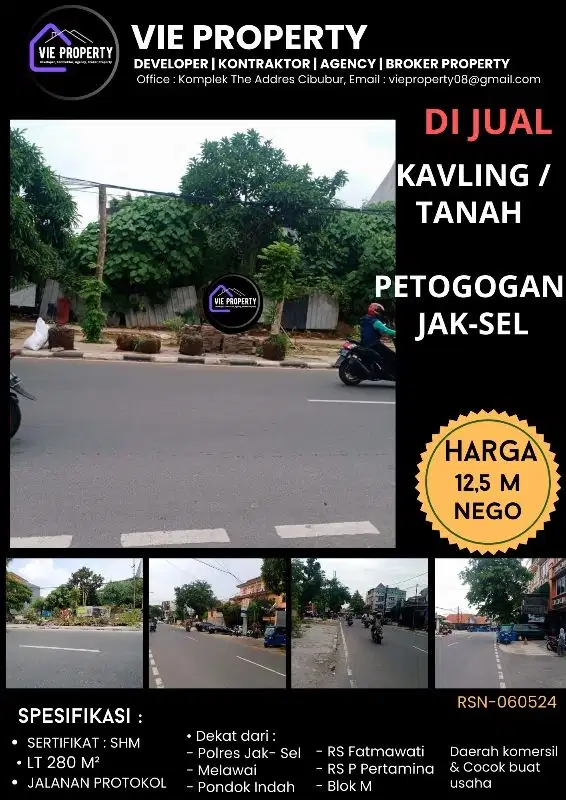 DIJUAL MURAH DIBAWAH HARGA PASAR, TANAH DI PETOGOGAN JAKSEL