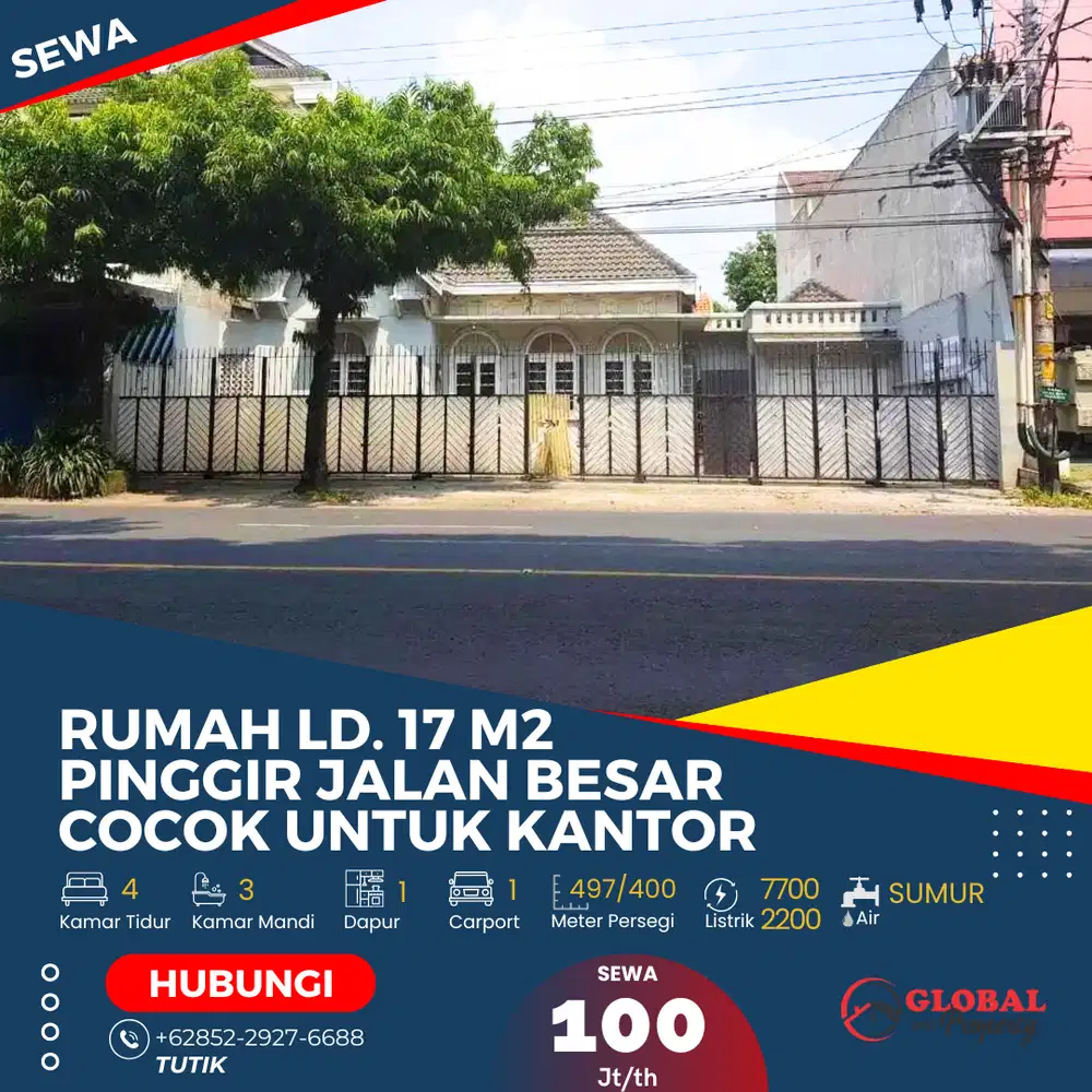 Rumah Pinggir Jalan Besar Cocok Untuk Kantor
