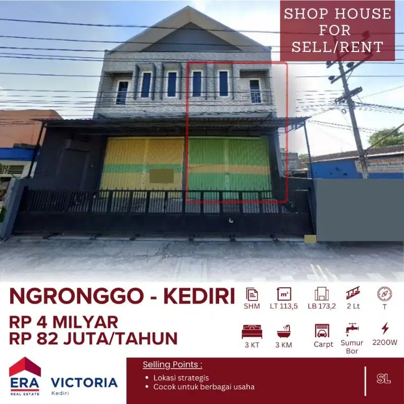 sewa Ruko 2 lantai di kota kediri