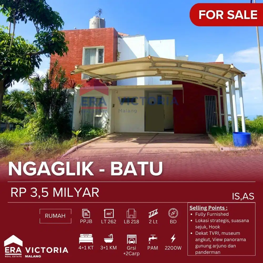 Rumah Jual Full Furnish Lokasi Strategis View Panorama Gunung Arjuno