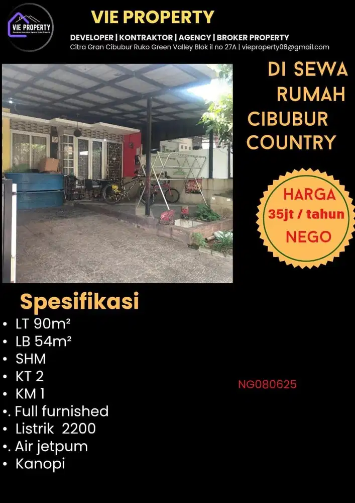 DISEWAKAN MURAH RUMAH FULL FURNISHED RAPI DI CIBUBUR COUNTRY