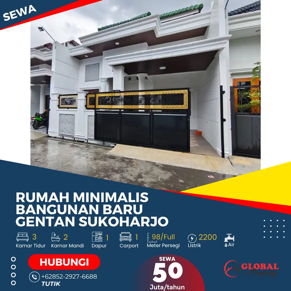 Rumah Minimalis Bangunan Baru Lokasi Strategis Gentan Sukoharjo