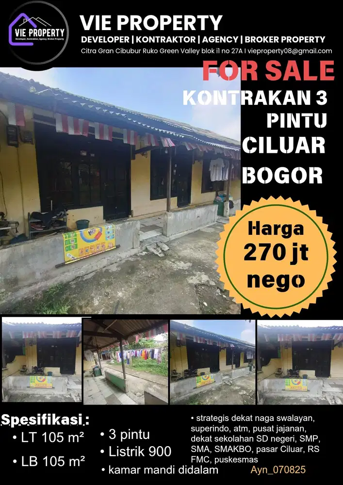 Kontrakan 3 Pintu di dekat Pasar ciluar Kota Bogor