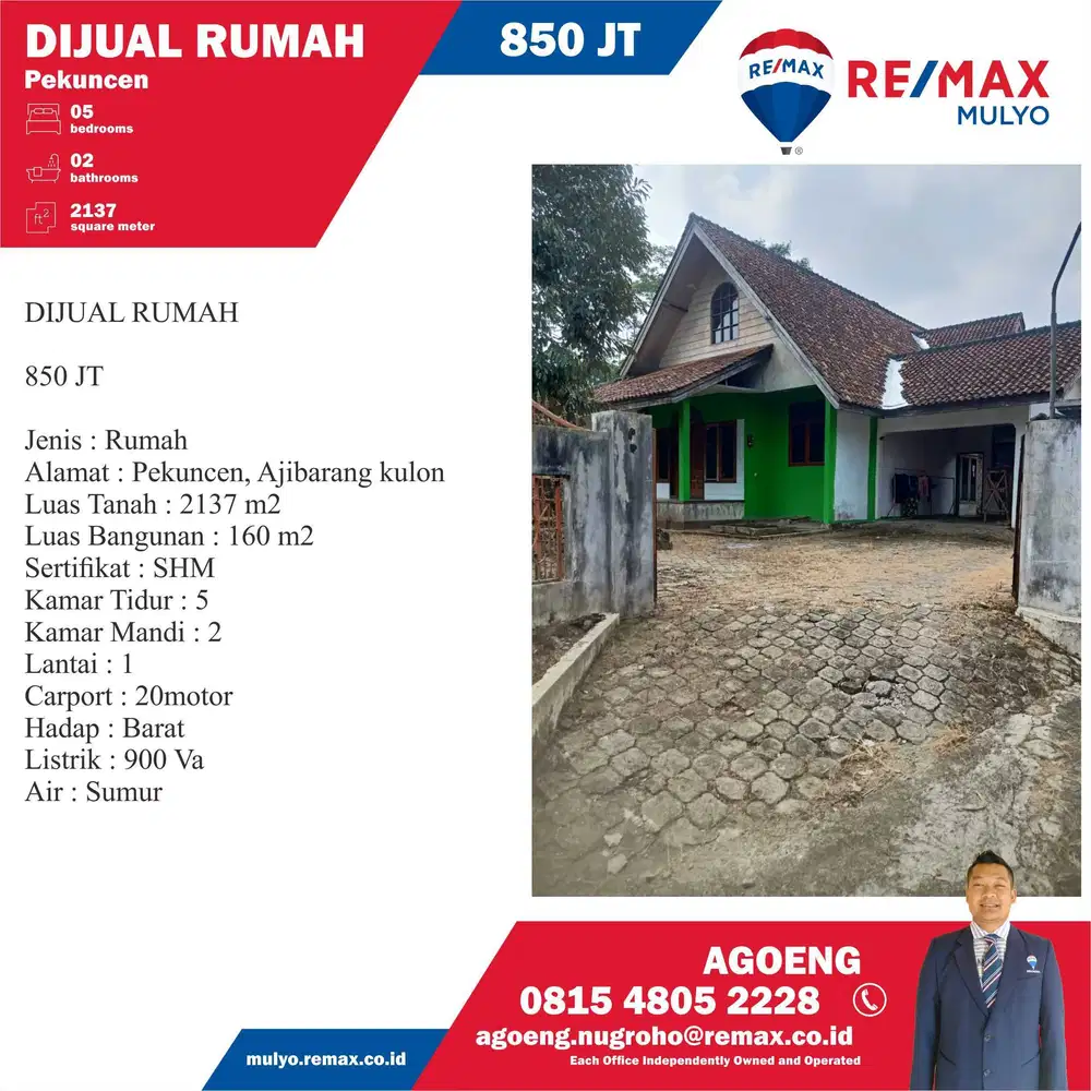 Dijual Rumah Dengan Luas 2137m2 Area Pekuncen