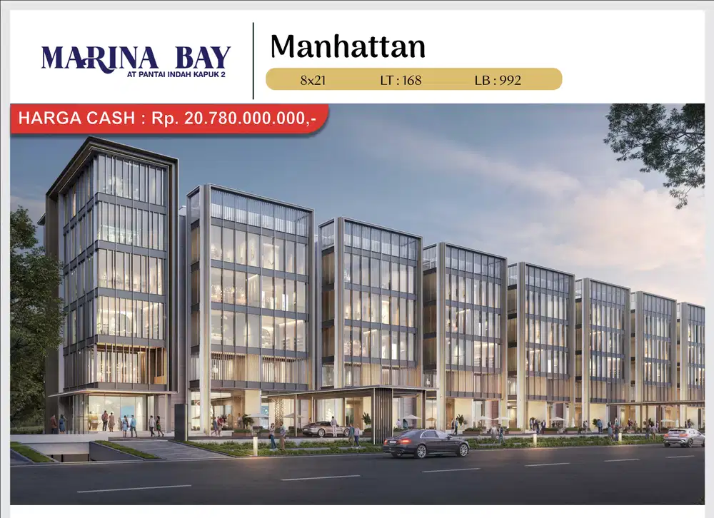 Rukan Marina Bay 6 Lantai Semi-Basement Lift dan Rooftop di PIK 2