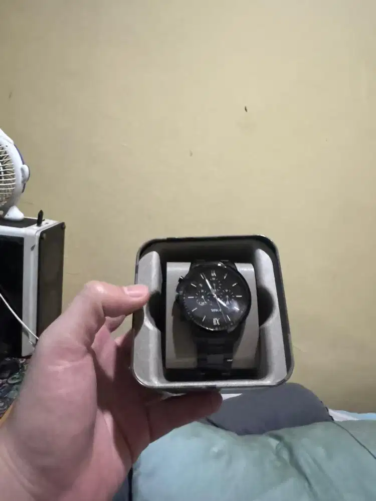 Jam fossil hitam fullset bonus strap