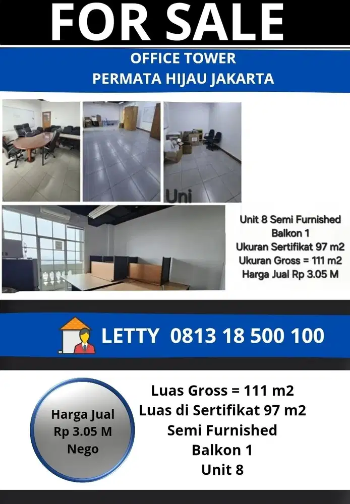 Office Tower Permata Hijau Jakarta Selatan Rp 3.05 M Nego