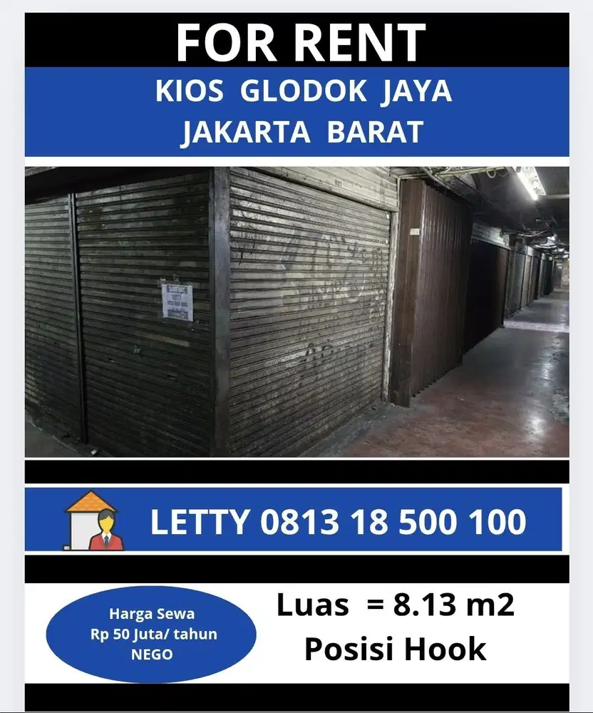 Kios Glodok Jaya Jakarta Barat Rp 29 Juta / tahun Nego