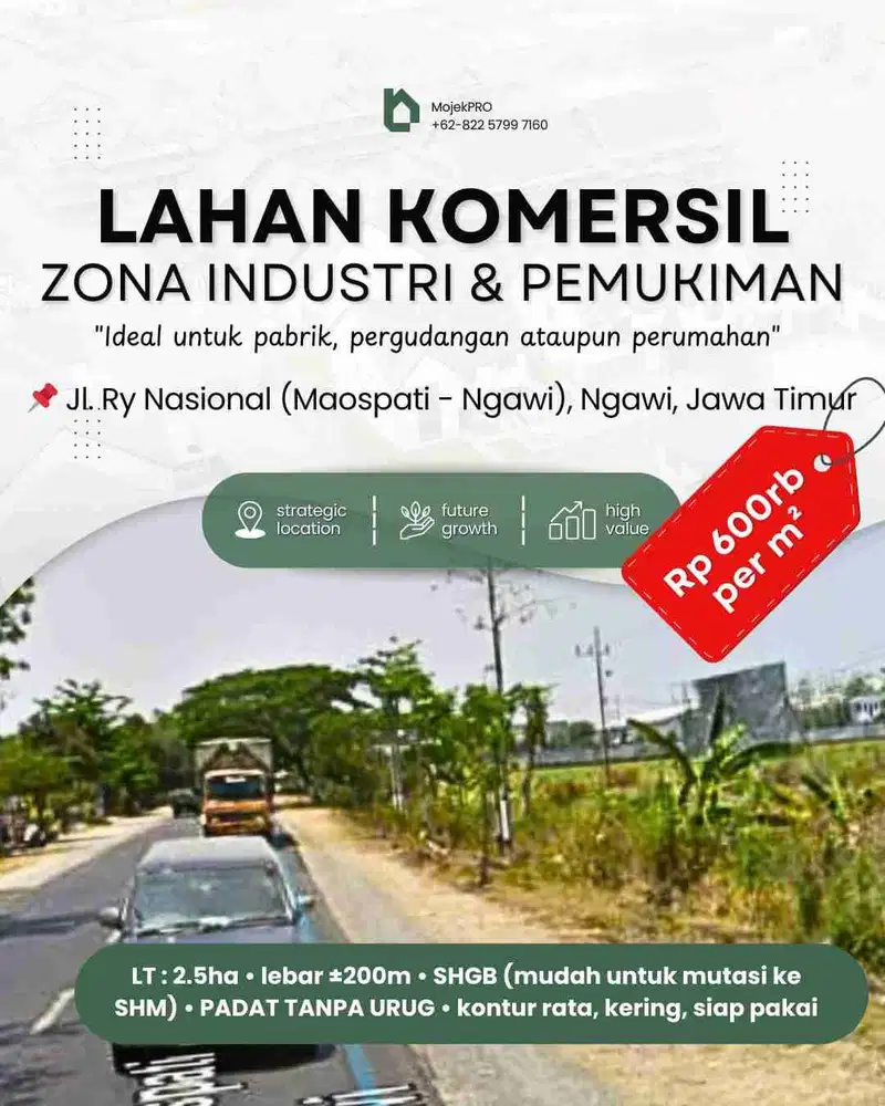 Dijual Lahan Komersil Murah Pinggir Jalan Nasional, Ngawi