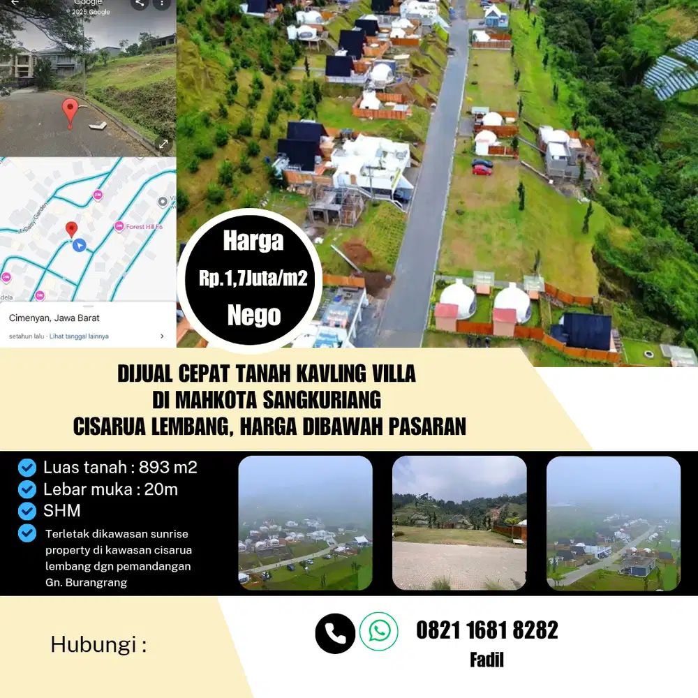Dijual Cepat Tanah Kavling Villa 
di Mahkota Sangkuriang 
Cisarua Lembang, Harga Dibawah Pasaran.