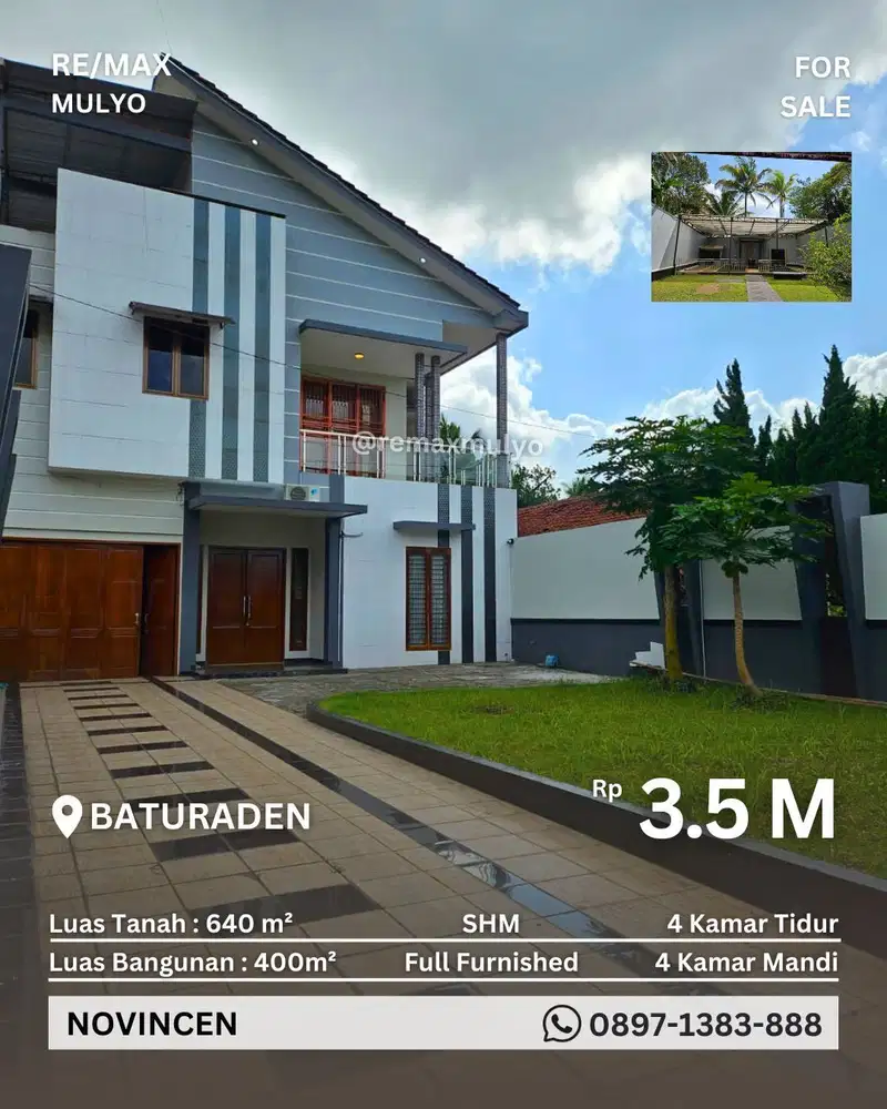 Dijual Rumah Mewah Full Furnished, Nyaman dan Asri Area Baturaden