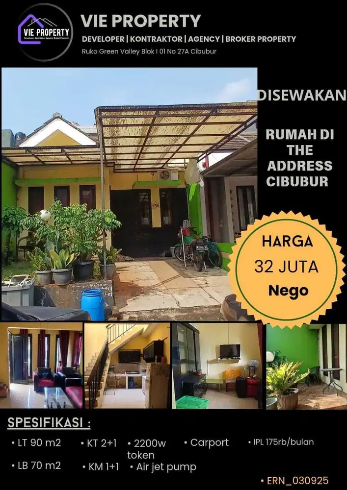 Disewakan Rumah The Adress Cibubur