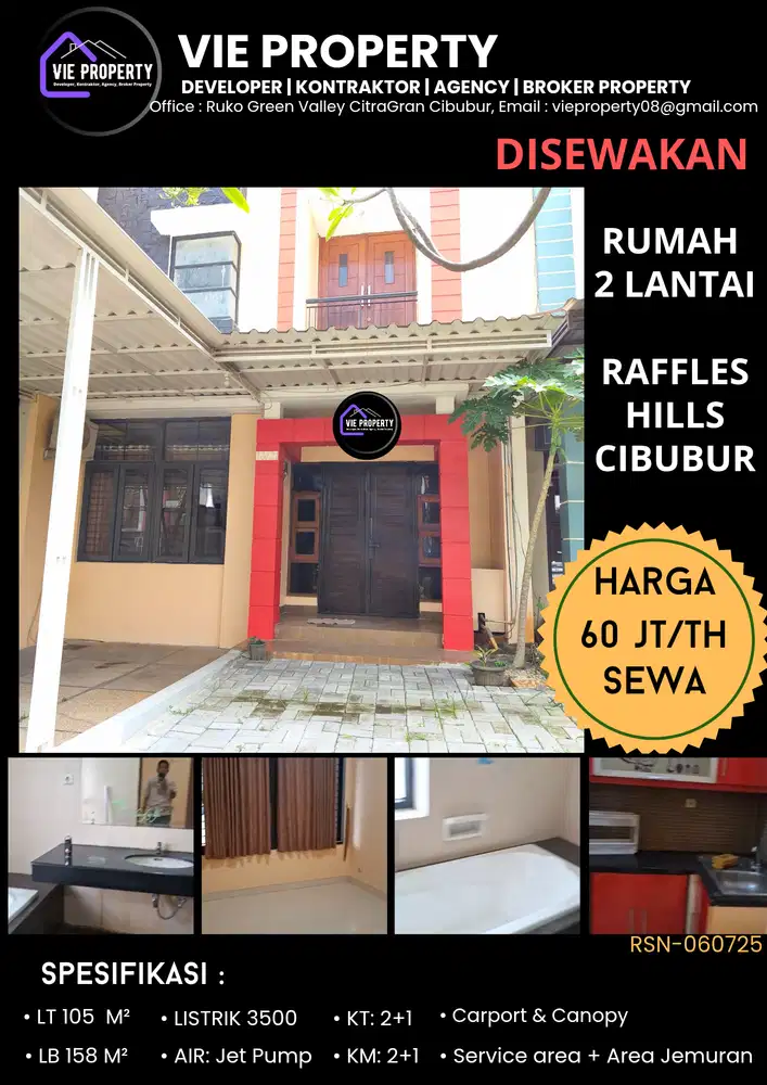 DISEWAKAN RUMAH RAPI DI RAFFLES HILLS CIBUBUR SIAP HUNI