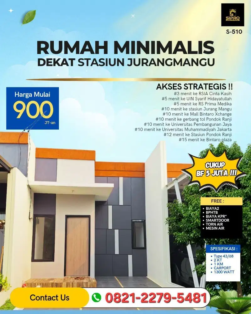 Rumah 1 Lantai siap huni dekat stasiun Jurangmangu