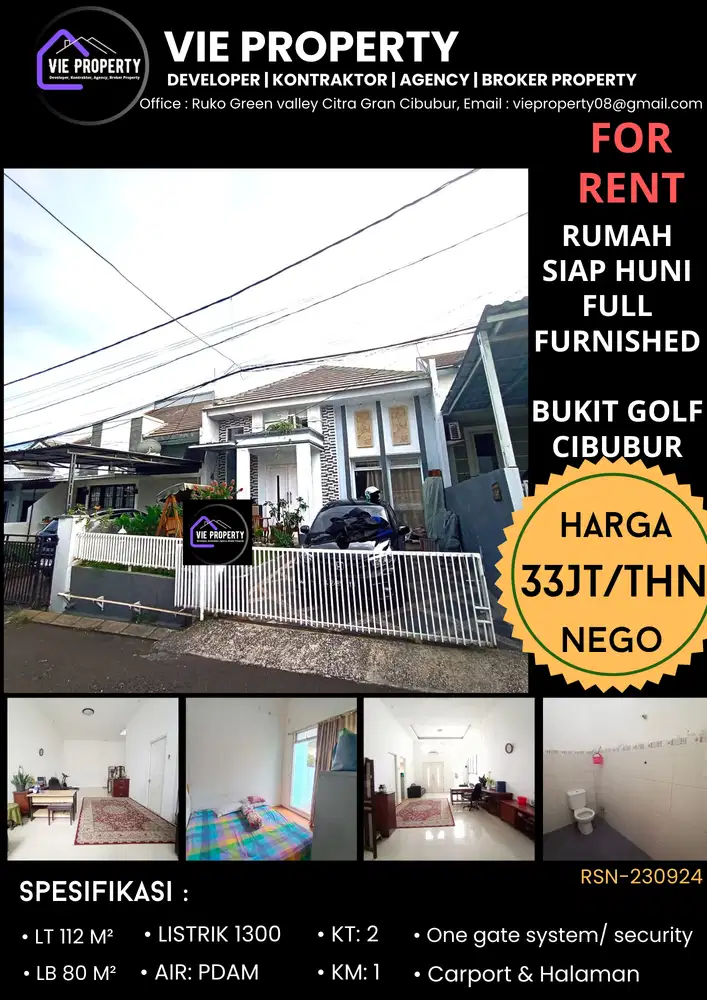 Murah! Disewakan rumah rapi murah dilingkungan asri Bukit Golf Cibubur