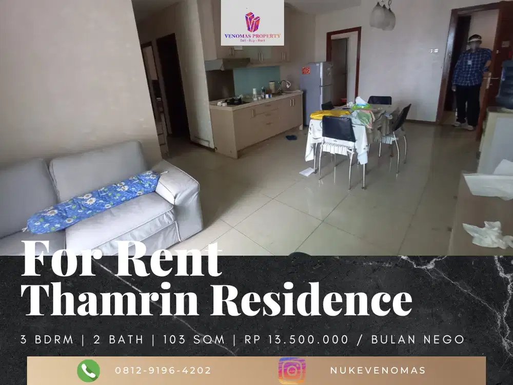 Disewakan Apartement Thamrin Residence 3 Bedroom Furnished Tower B
