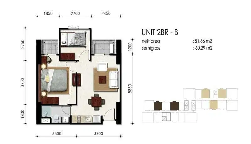 Dijual murah BU di bawah pasaran Permata Hijau Suites 2BR semi furnish