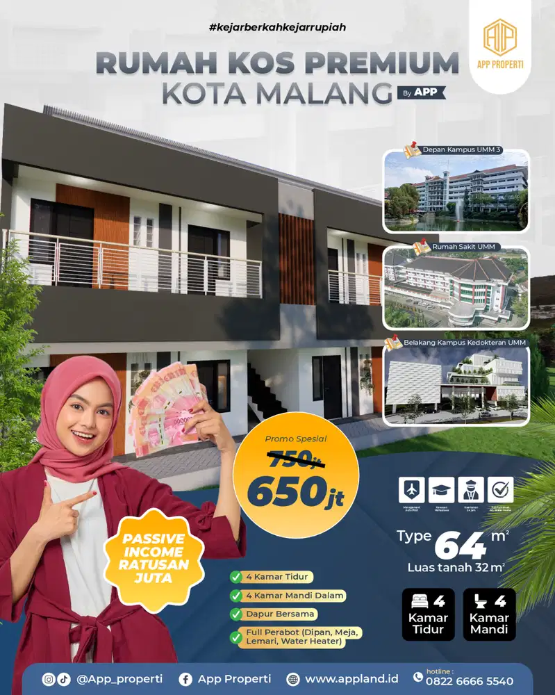 KAMAR KOS 600 JUTA KOTA MALANG DEKAT KAMPUS UNIBRAW FULL FURNISH