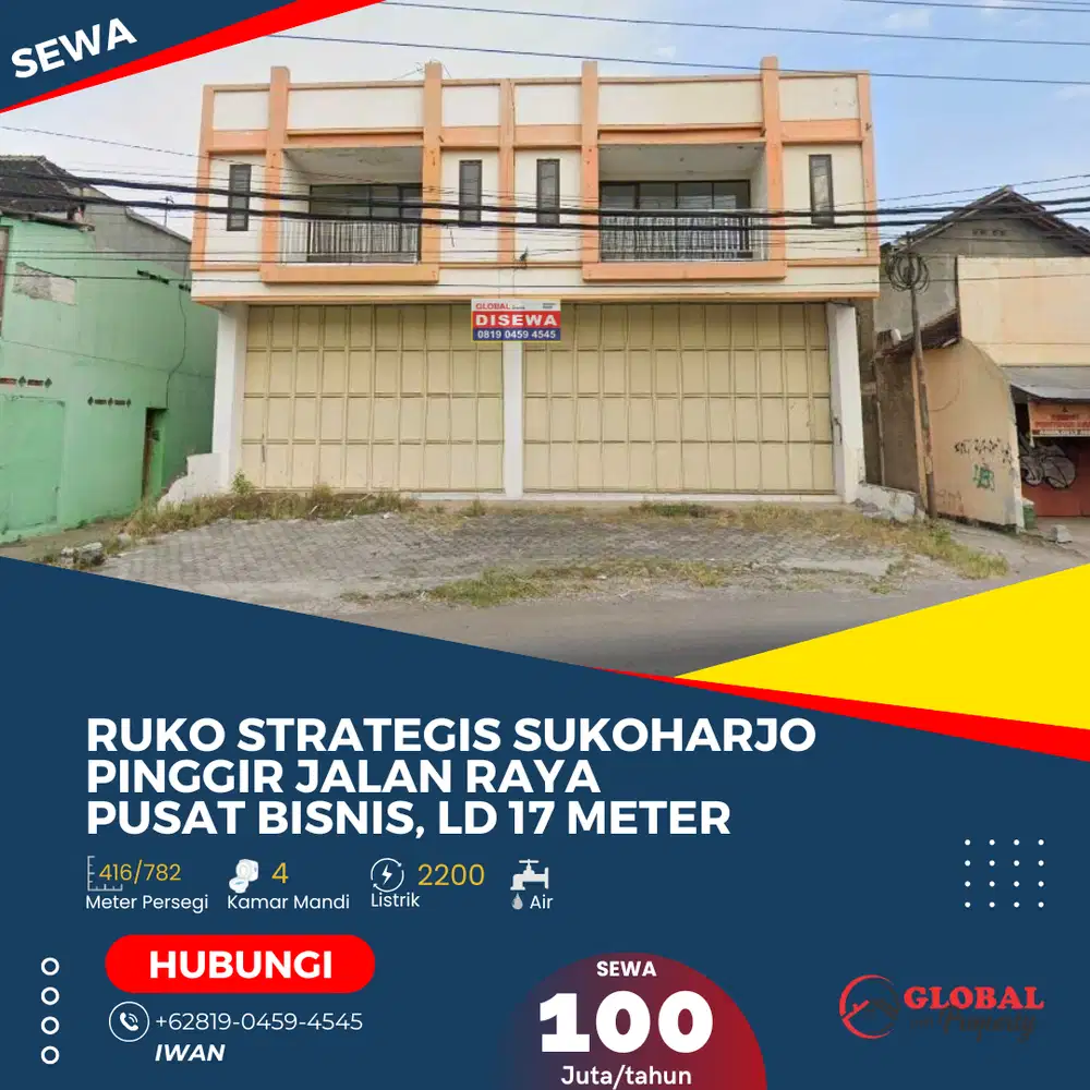 Ruko Strategis Pinggir Jalan Raya Pusat Bisnis Sukoharjo